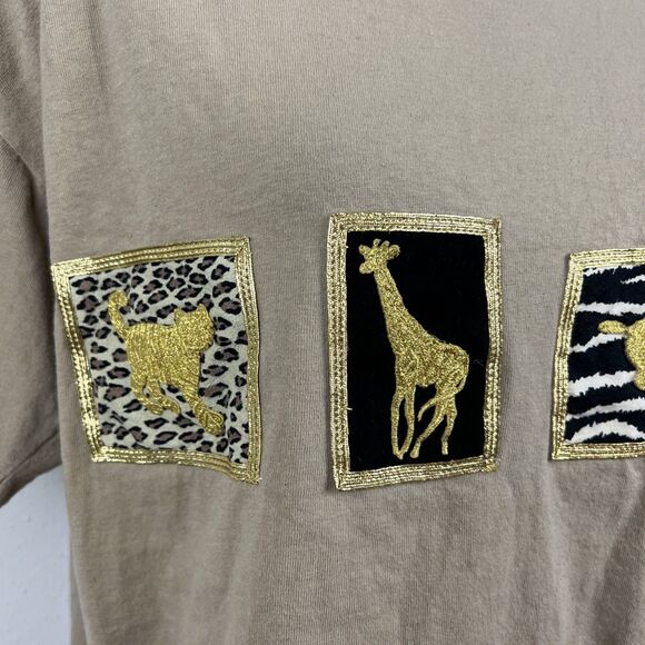 Vintage Clodia Dee Shirt Women Medium Brown Gold Cotton Animal Embroidered Tee - Picture 8 of 16